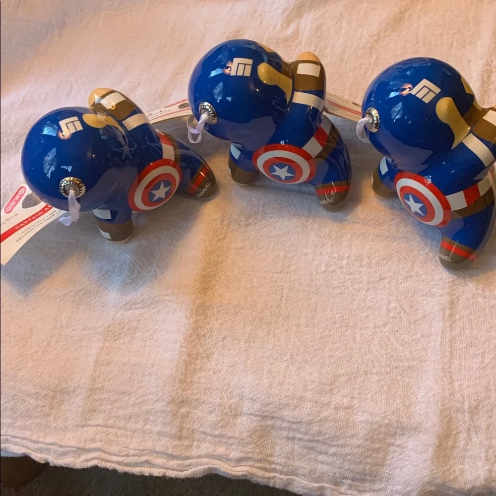 Marvel Captain America Hallmark Christmas Ornament triplets Blue Red & White NEW